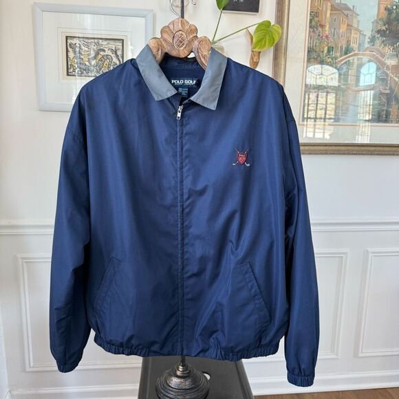 Vintage 90s Polo Golf Ralph Lauren Golf Club Plaid Crest Windbreaker Jacket XL - Picture 2 of 9